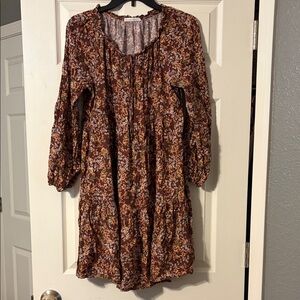 Bécool Floral Dress with Ruffled Neckline